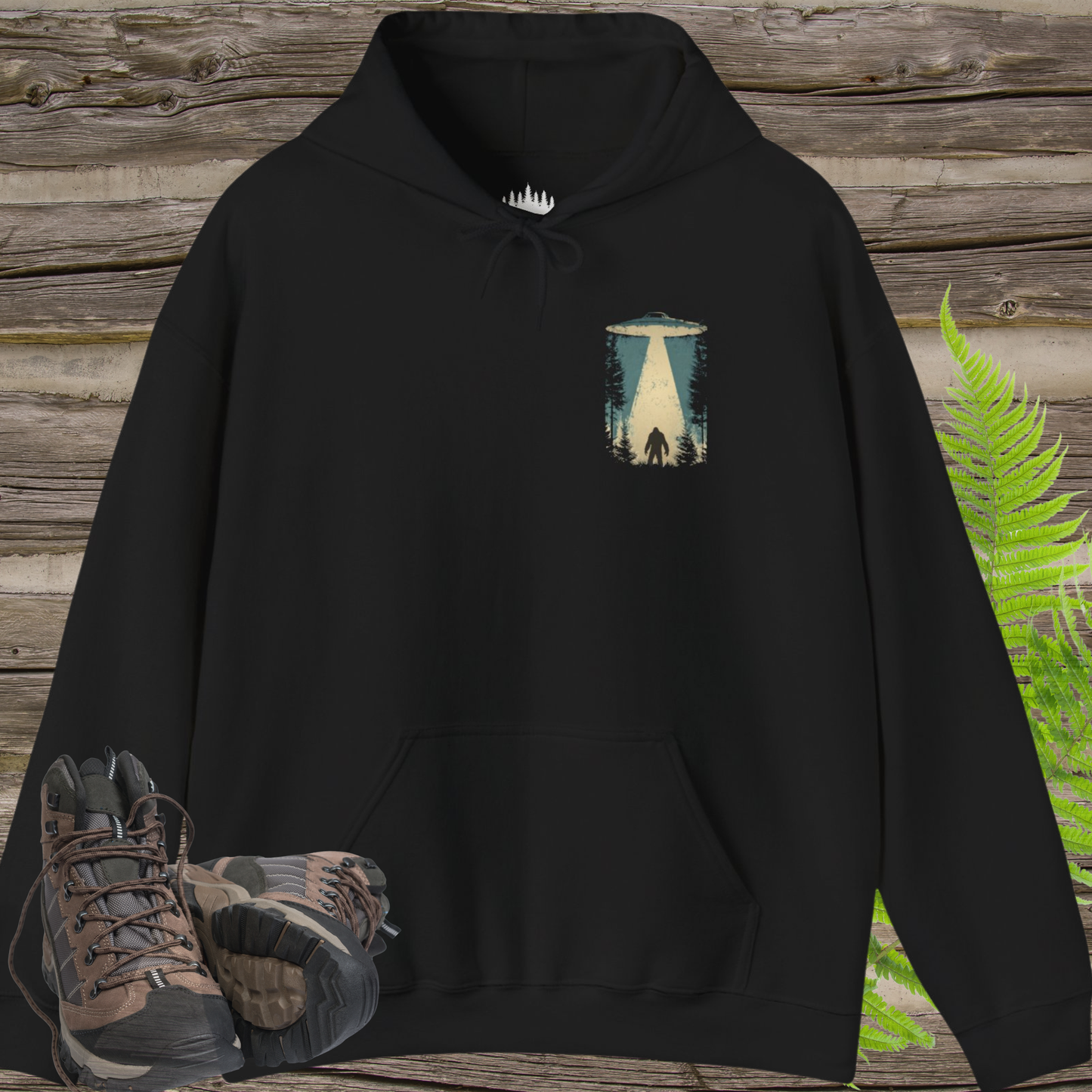UFO Bigfoot Abduction Hoodie – Sasquatch Encounter Back Print Pullover
