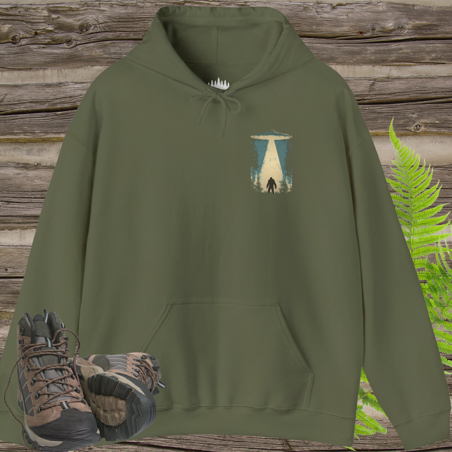 UFO Bigfoot Abduction Hoodie – Sasquatch Encounter Back Print Pullover