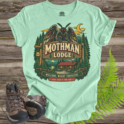 Mothman Lodge T-Shirt – Vintage Appalachian Cryptid Cabin Tee
