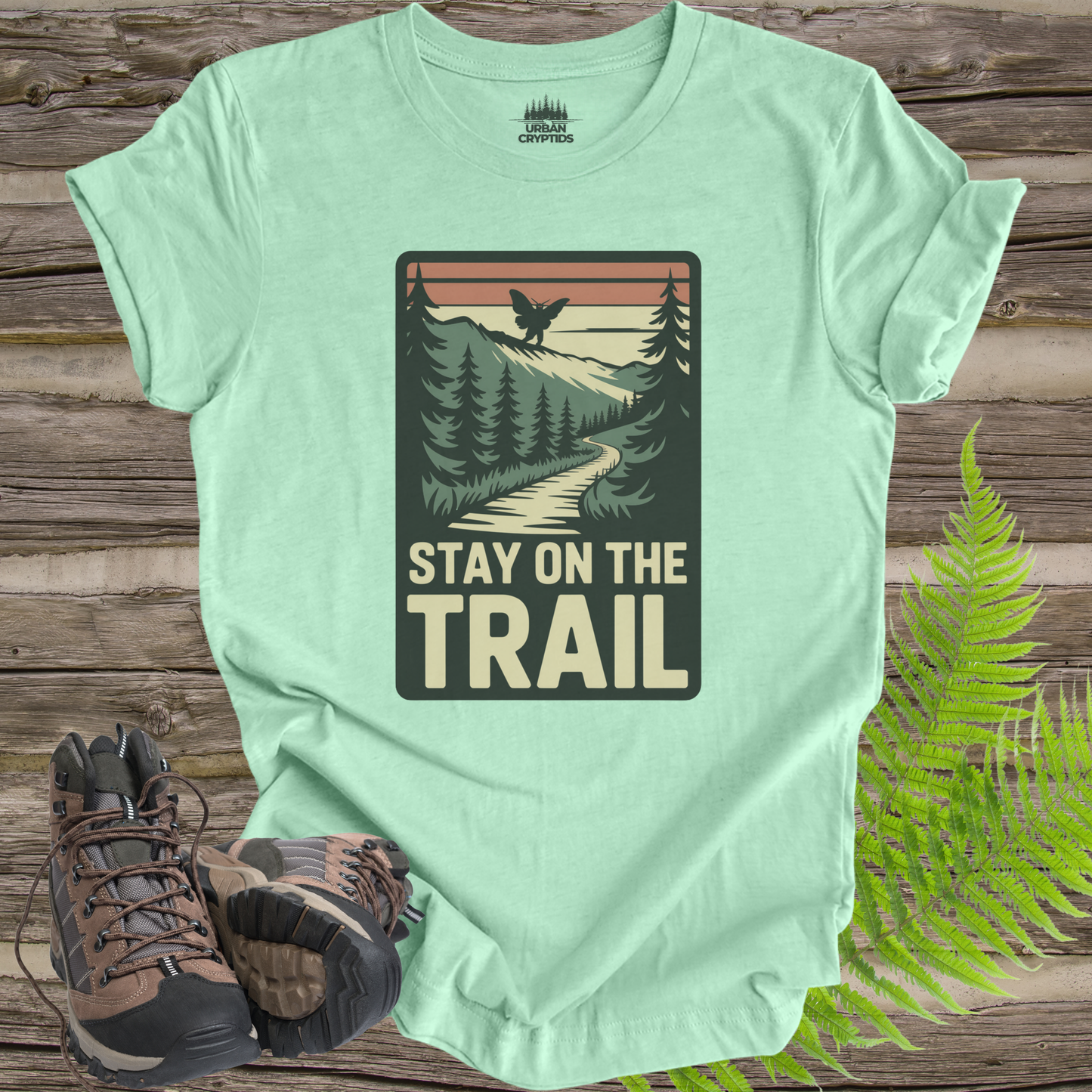 Stay on the Trail Mothman Cryptid Hiking T-Shirt