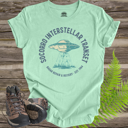 Socorro Interstellar Transit T-Shirt – Retro UFO Travel Agency Tee