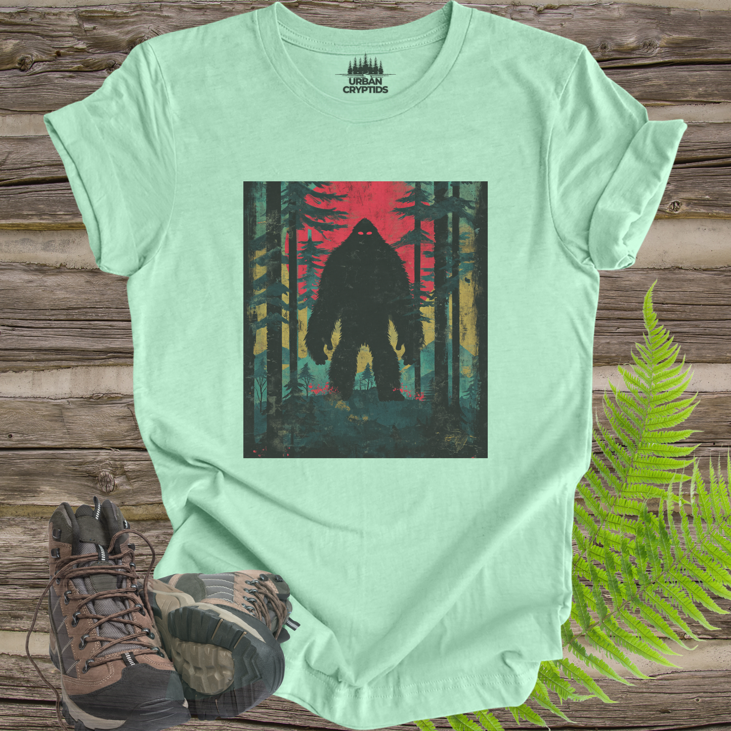 Vintage Bigfoot Forest Poster Tee – Retro Cryptid T-Shirt