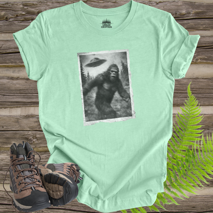 Bigfoot UFO Abduction T-Shirt – Blurry Sasquatch Encounter Tee