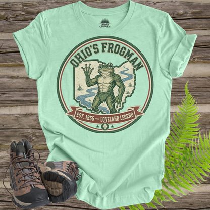 Loveland Frogman T-Shirt – Ohio’s Frogman Vintage Cryptid Patch Tee