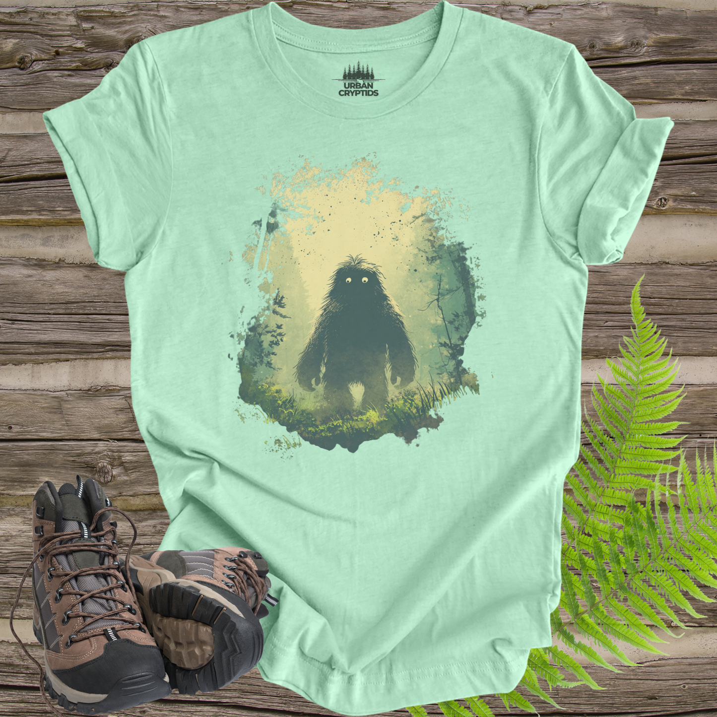 Mysterious Bigfoot Forest Shirt – Moody Sasquatch Glow Eyes Tee, Cryptid Aesthetic Shirt, Vintage Paranormal Art Tee