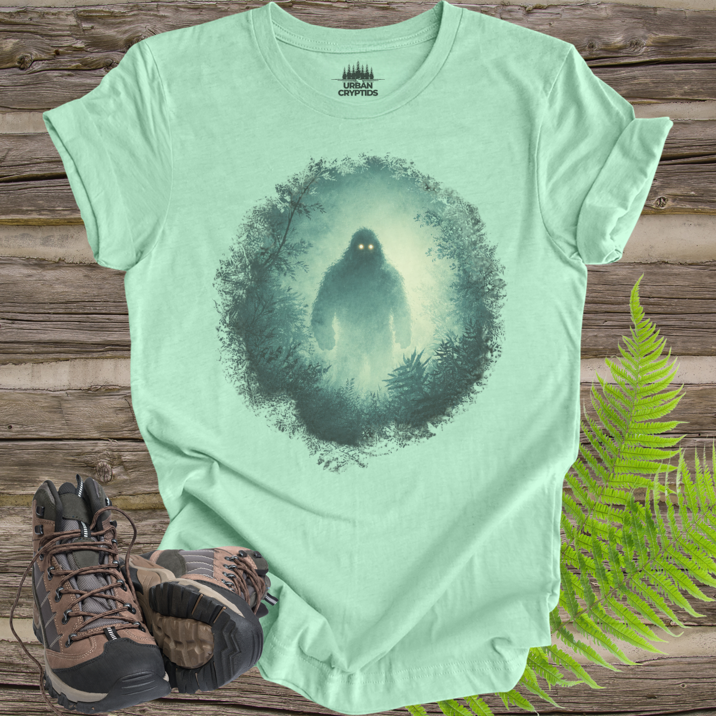 Glowing Eyes Bigfoot Shirt – Mysterious Sasquatch Forest Tee, Cryptid Aesthetic Shirt, Eerie Woods Graphic Tee