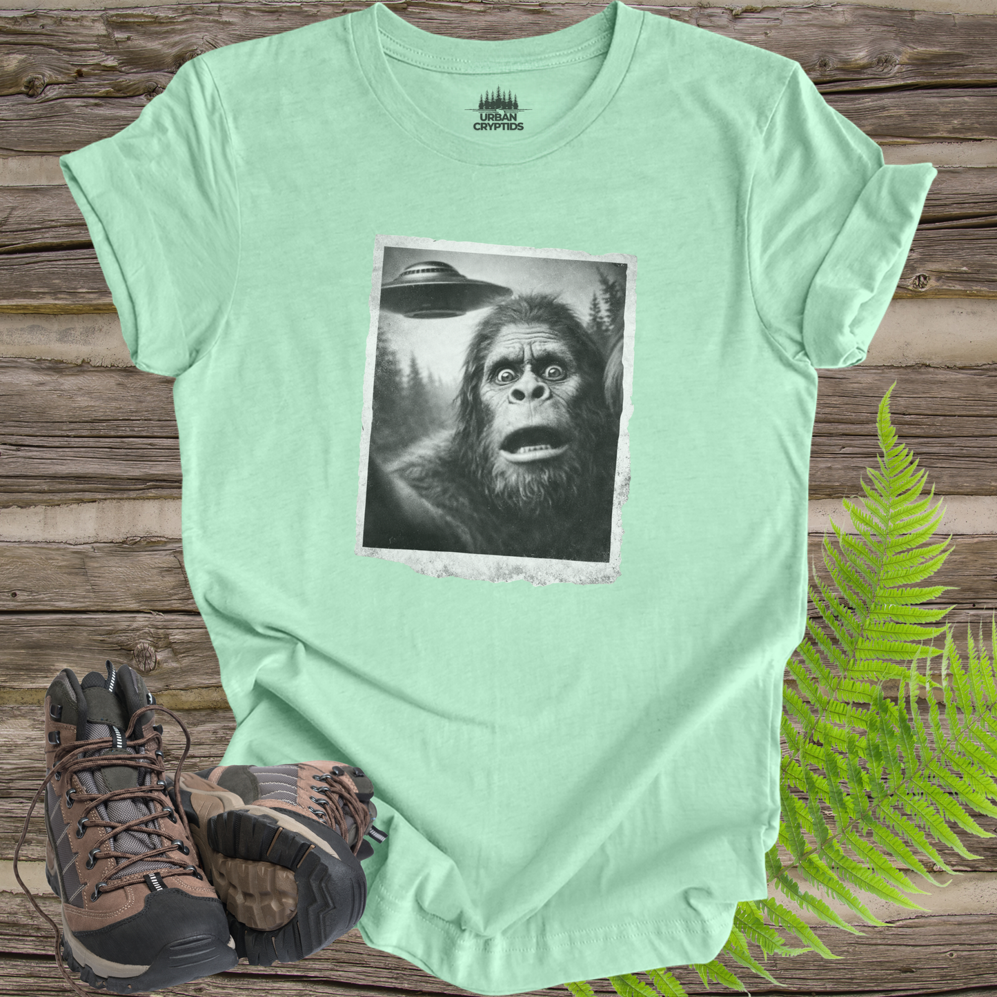 Bigfoot UFO Encounter T-Shirt – Vintage Found Photo Cryptid Tee
