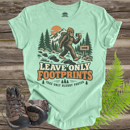 Leave Only Footprints T-Shirt – Funny Bigfoot Hiking Graphic Tee