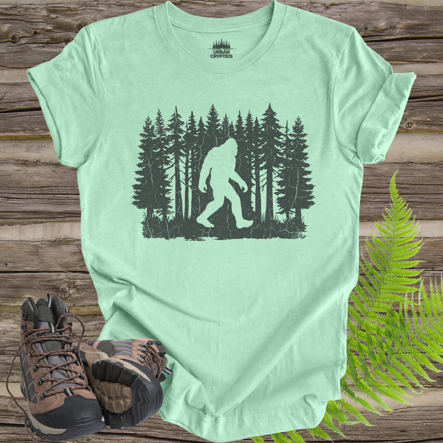 Bigfoot Forest Silhouette Shirt – Sasquatch Hiking Tee, Outdoors Cryptid Shirt, Minimalist Bigfoot T-Shirt