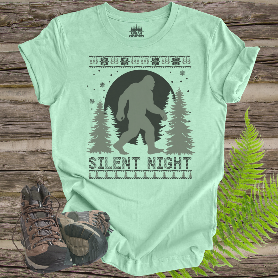 Silent Night Bigfoot Tee – Sasquatch Christmas Sweater Style