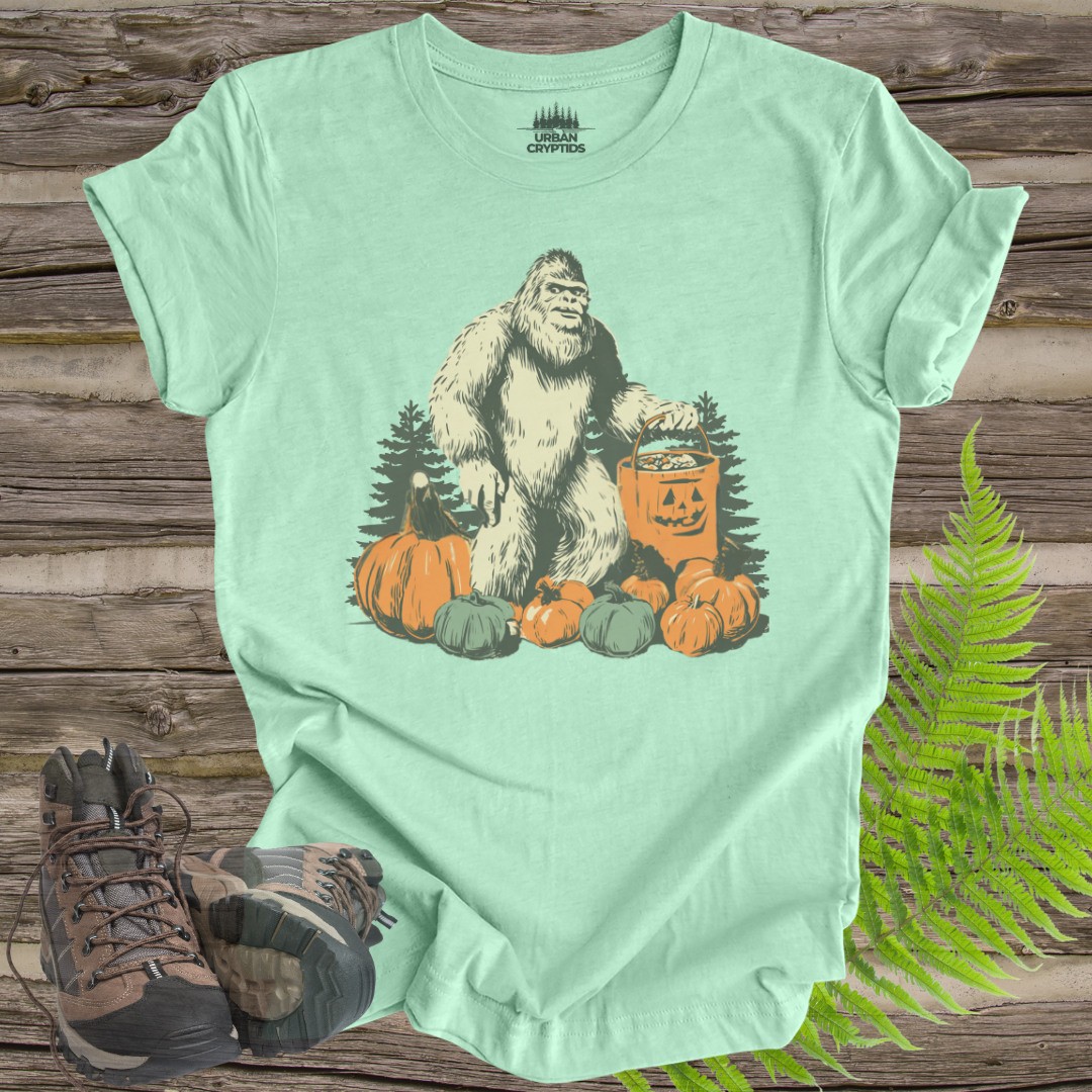 Halloween Bigfoot T-Shirt | Trick-or-Treat Sasquatch Pumpkin Tee