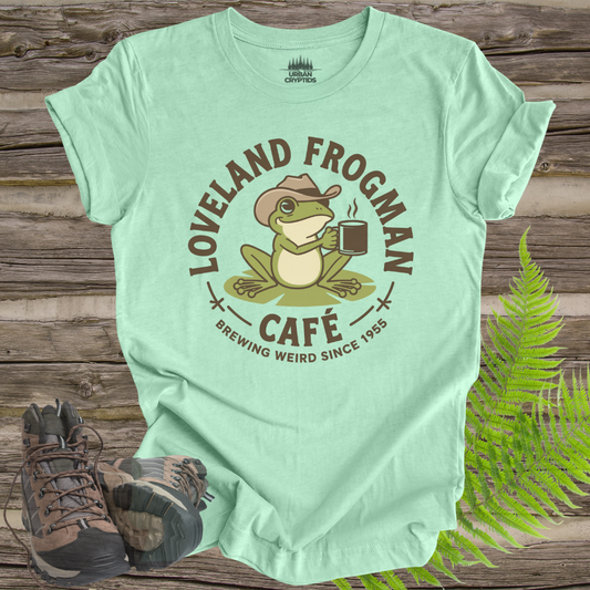 Loveland Frogman Café Tee – Brewing Weird Since 1955