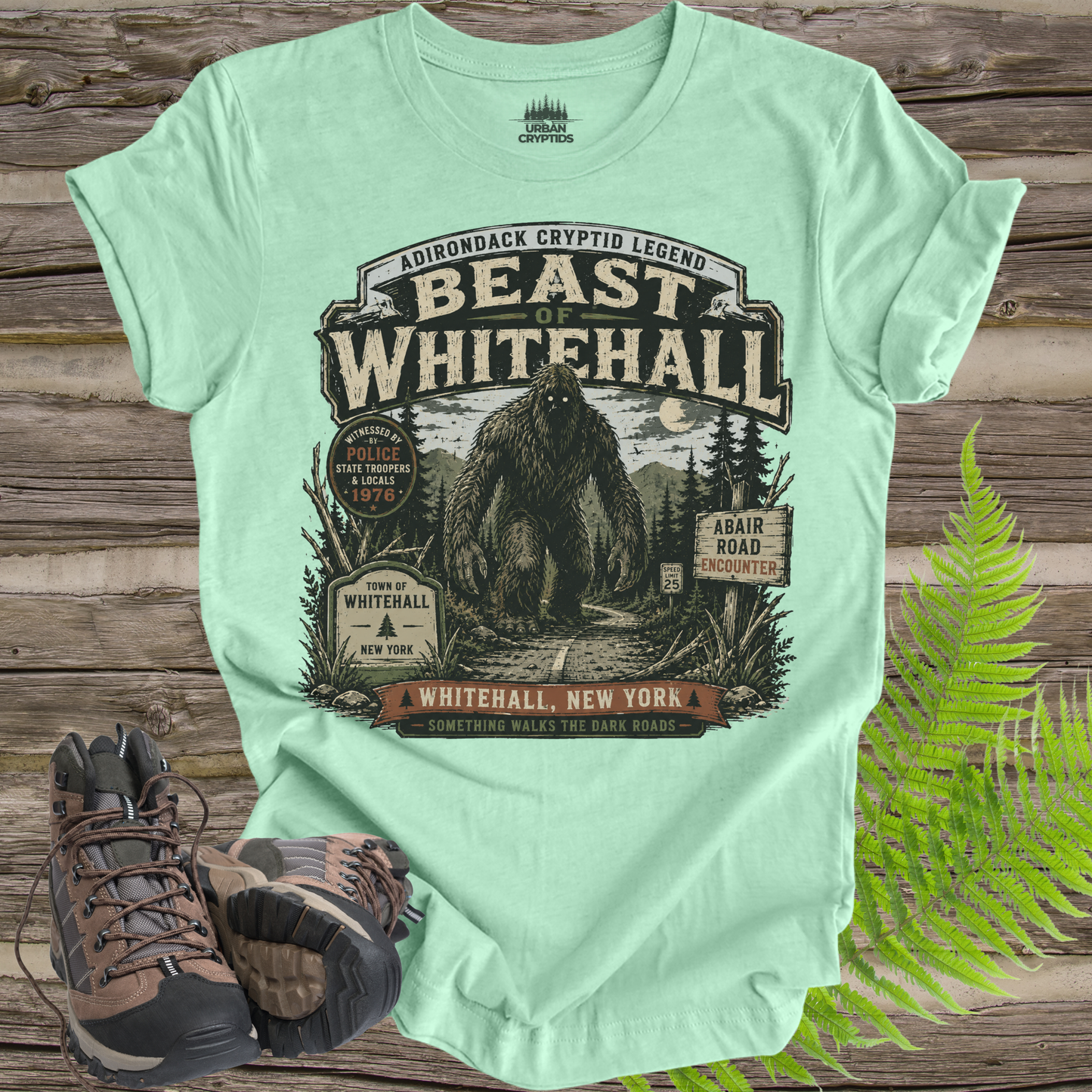 Beast of Whitehall T-Shirt – Adirondack Bigfoot Cryptid Shirt