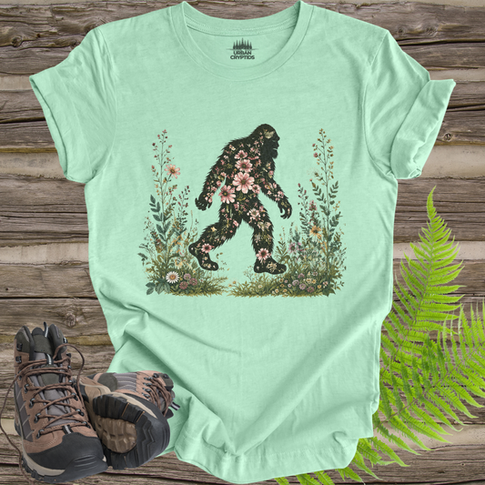Wildflower Wanderer Bigfoot T-Shirt | Floral Sasquatch Nature Tee