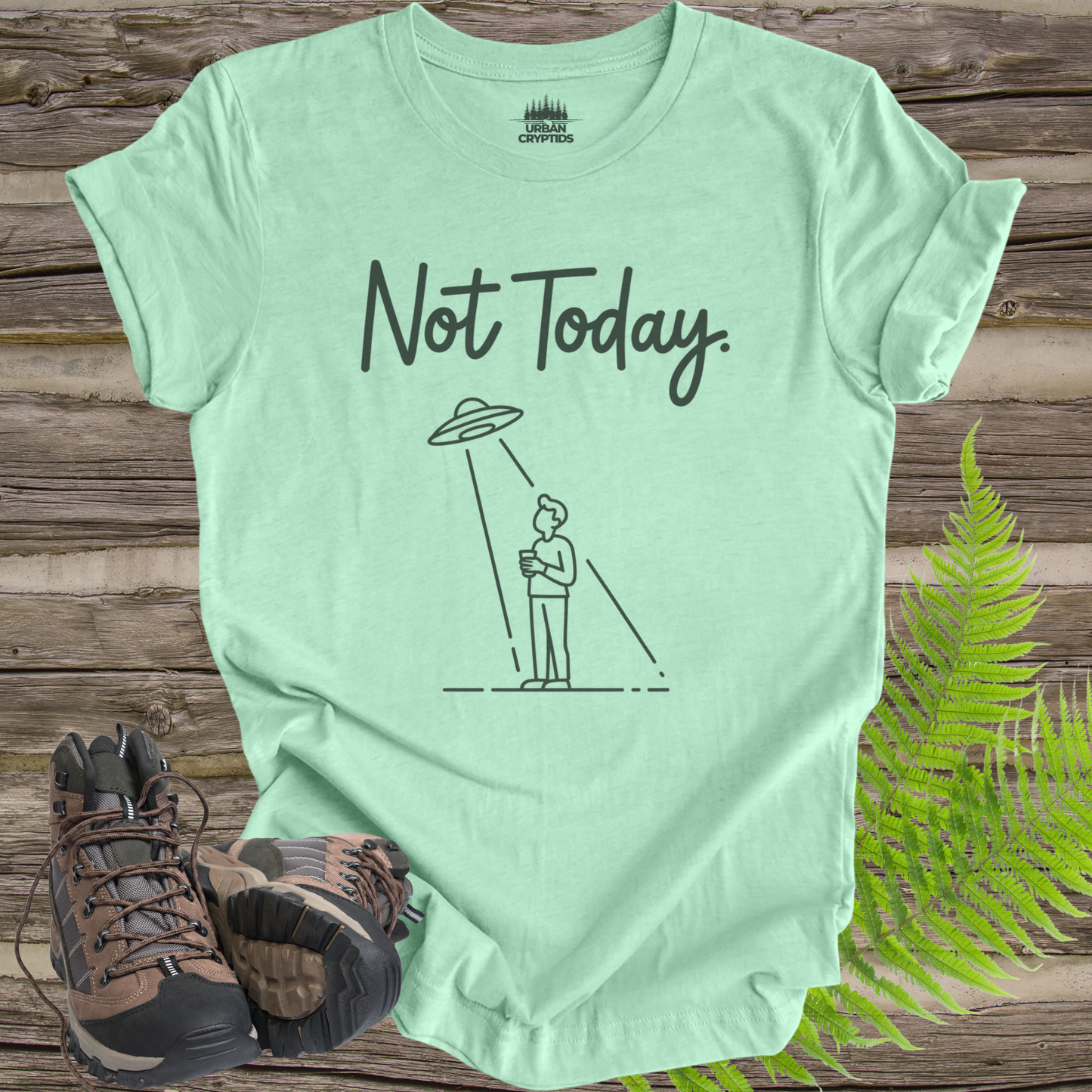 Not Today UFO Abduction T-Shirt | Funny Alien Beam Me Up Tee | Paranormal Humor Shirt | Minimalist UFO Graphic Tee
