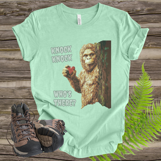 Funny Bigfoot Unisex Tee - 'Knock Knock, Who's There?'