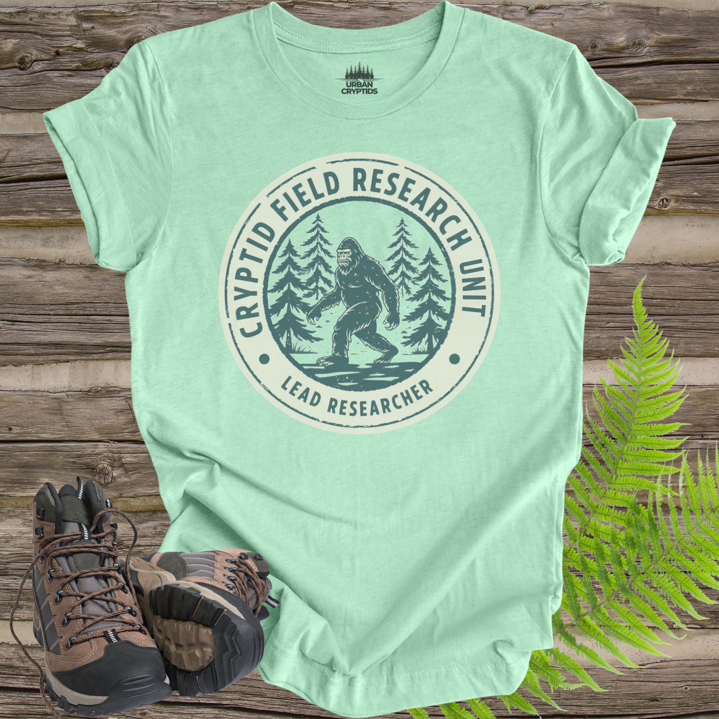 Cryptid Field Research Unit T-Shirt – Bigfoot “Lead Researcher” Vintage Badge Tee