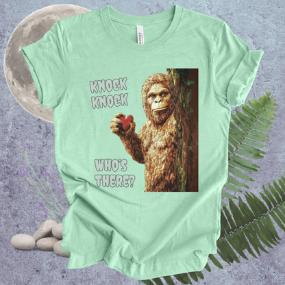 Funny Bigfoot Unisex Tee - 'Knock Knock, Who's There?'