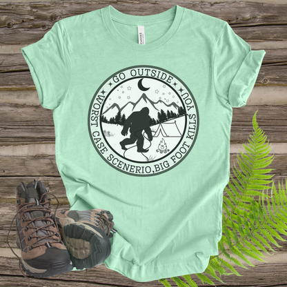 Funny Bigfoot Unisex Tee - Go Outside, Worse Case Scenerio Design