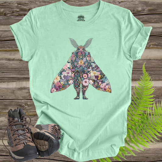 Floral Mothman T-Shirt | Wildflower Cryptid Silhouette Graphic Tee | Botanical Gothic Paranormal Shirt