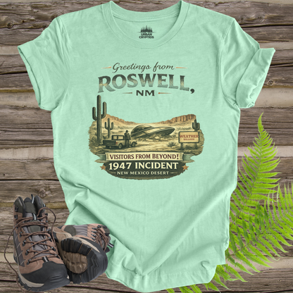 Greetings from Roswell NM T-Shirt – 1947 Incident Vintage UFO Souvenir Tee