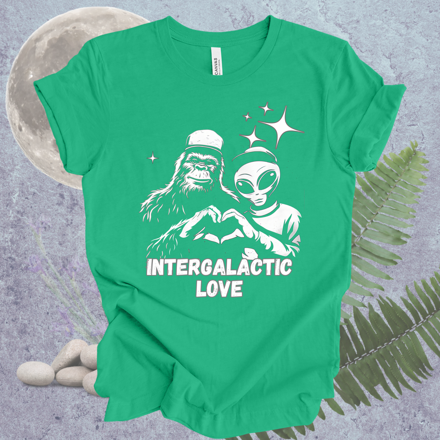 T-Shirt Intergalactic Sasquatch Alien Love Heart Hands Tee