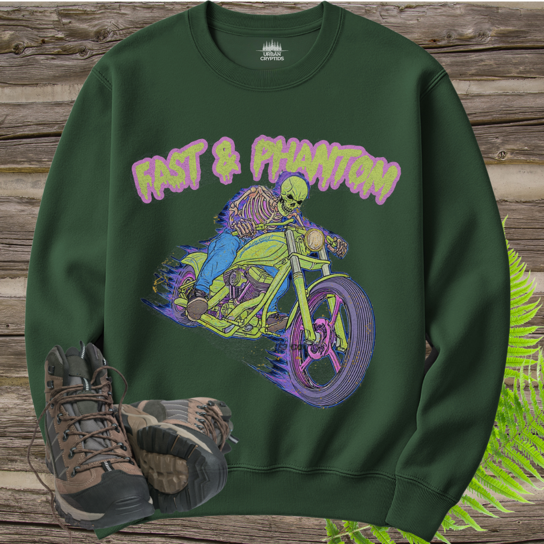 Fast & Phantom Ghost Rider Sweatshirt – Paranormal Cryptid Biker Crewneck
