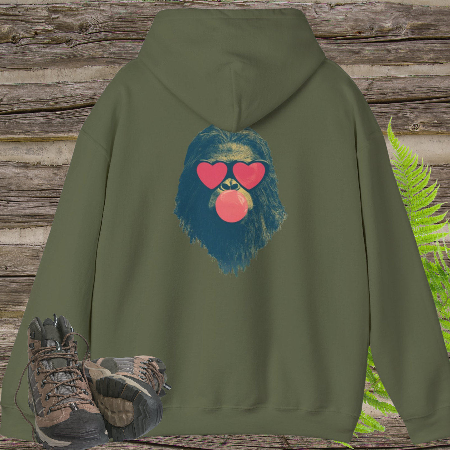 Bubblegum Sasquatch Hoodie | Urban Cryptids Bigfoot Heart Shades Pullover Sweatshirt