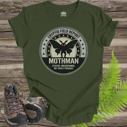Cryptid Field Report Mothman Research Badge T-Shirt