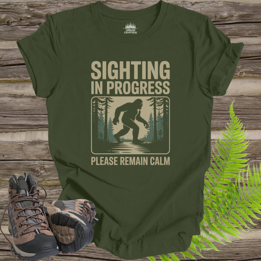 Sighting in Progress Shirt – Funny Bigfoot Tee | Sasquatch Cryptid Shirt
