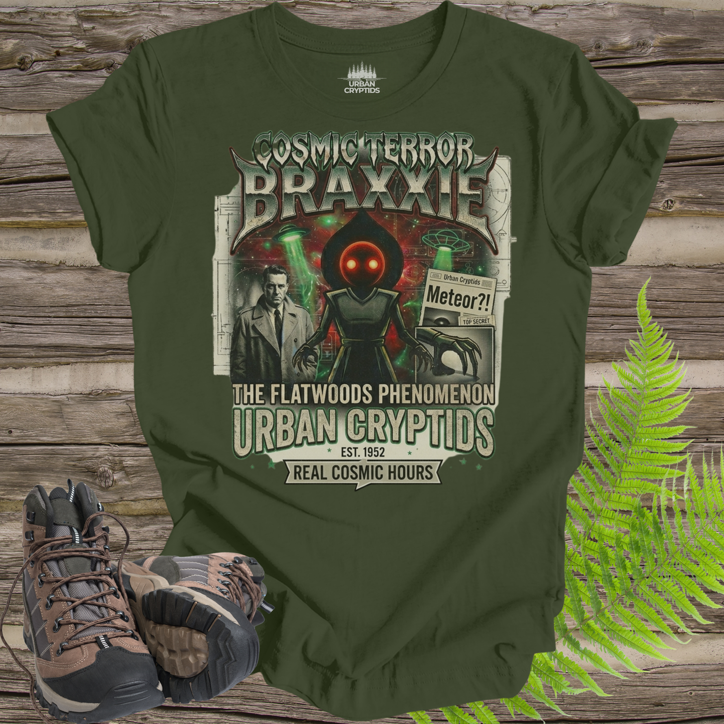 Cosmic Terror Braxxie | The Flatwoods Phenomenon Retro Cryptid T-Shirt