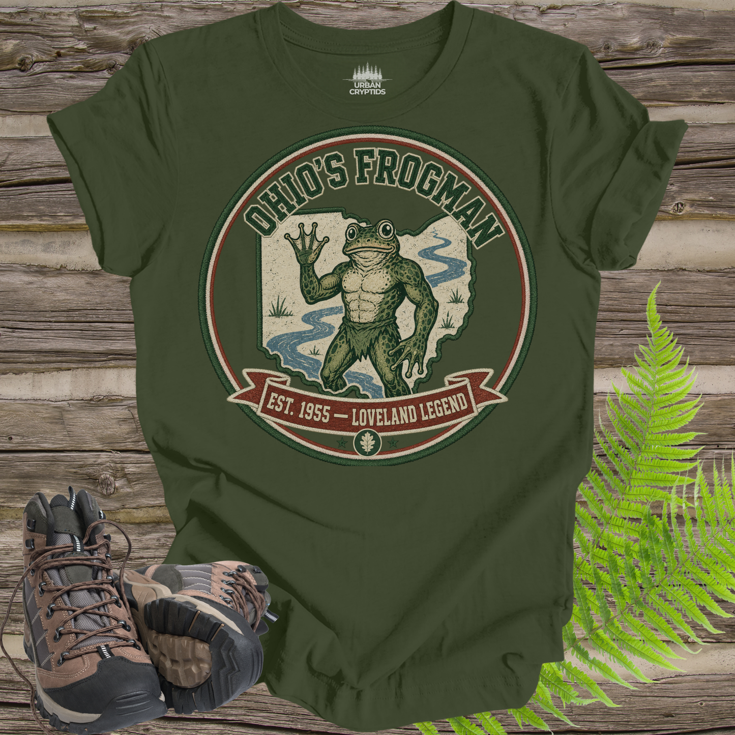 Loveland Frogman T-Shirt – Ohio’s Frogman Vintage Cryptid Patch Tee