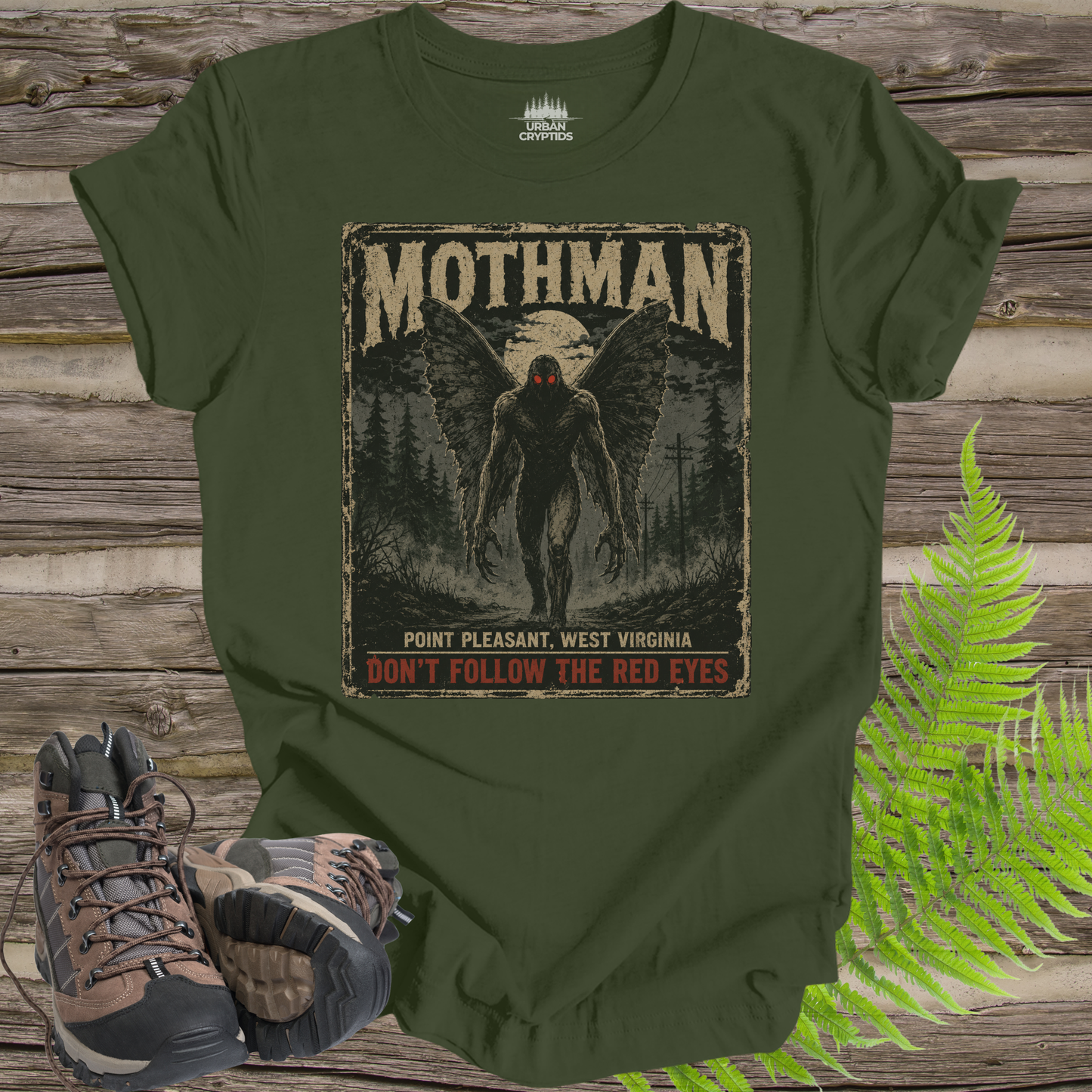 Don’t Follow the Red Eyes Mothman T-Shirt – Scary Point Pleasant Cryptid Tee