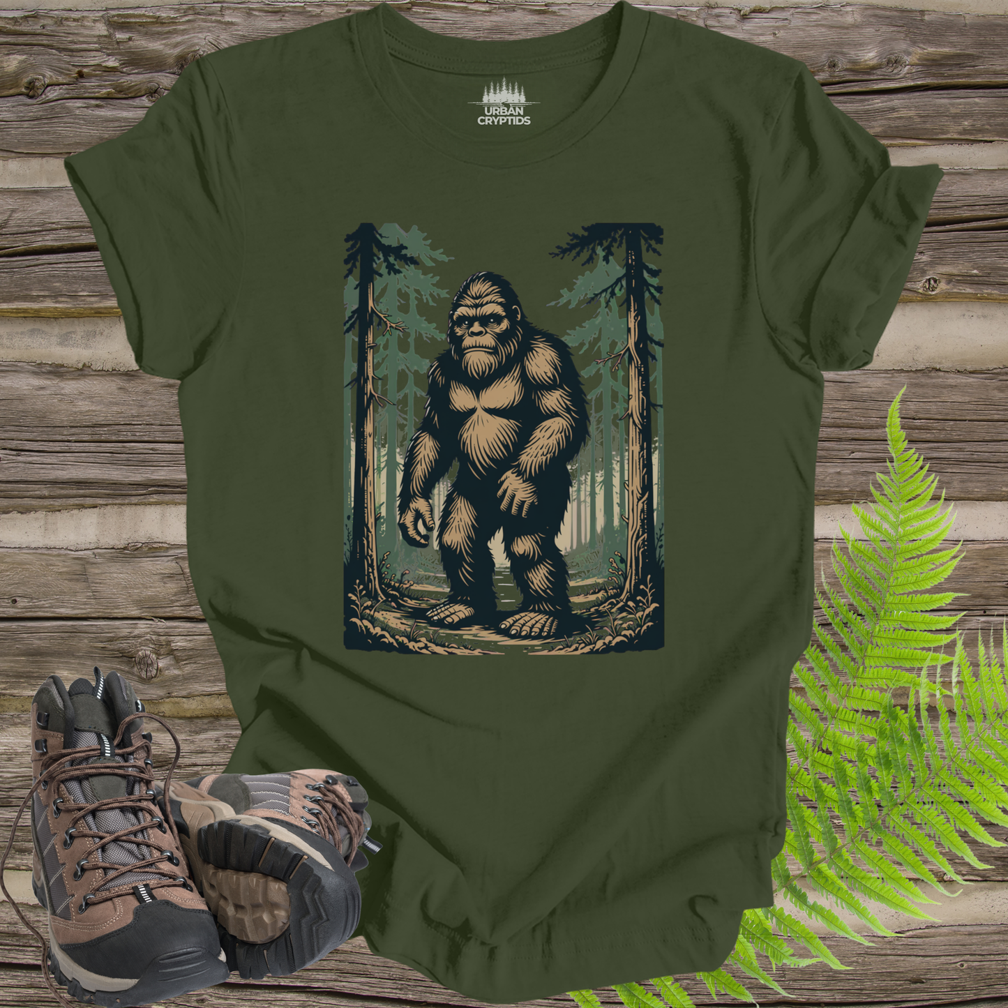 Bigfoot Forest Shirt – Classic Sasquatch Walking Tee, Vintage Cryptid Shirt, Outdoors Hiking Graphic Tee