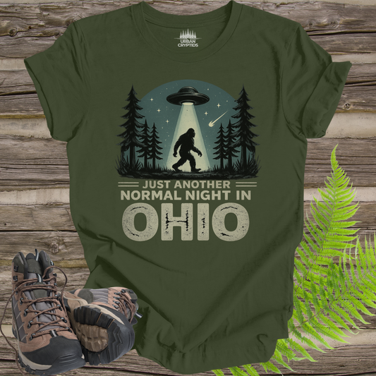Just Another Normal Night in Ohio Shirt – Bigfoot UFO Abduction Tee, Funny Cryptid Shirt, Sasquatch Alien Graphic Tee