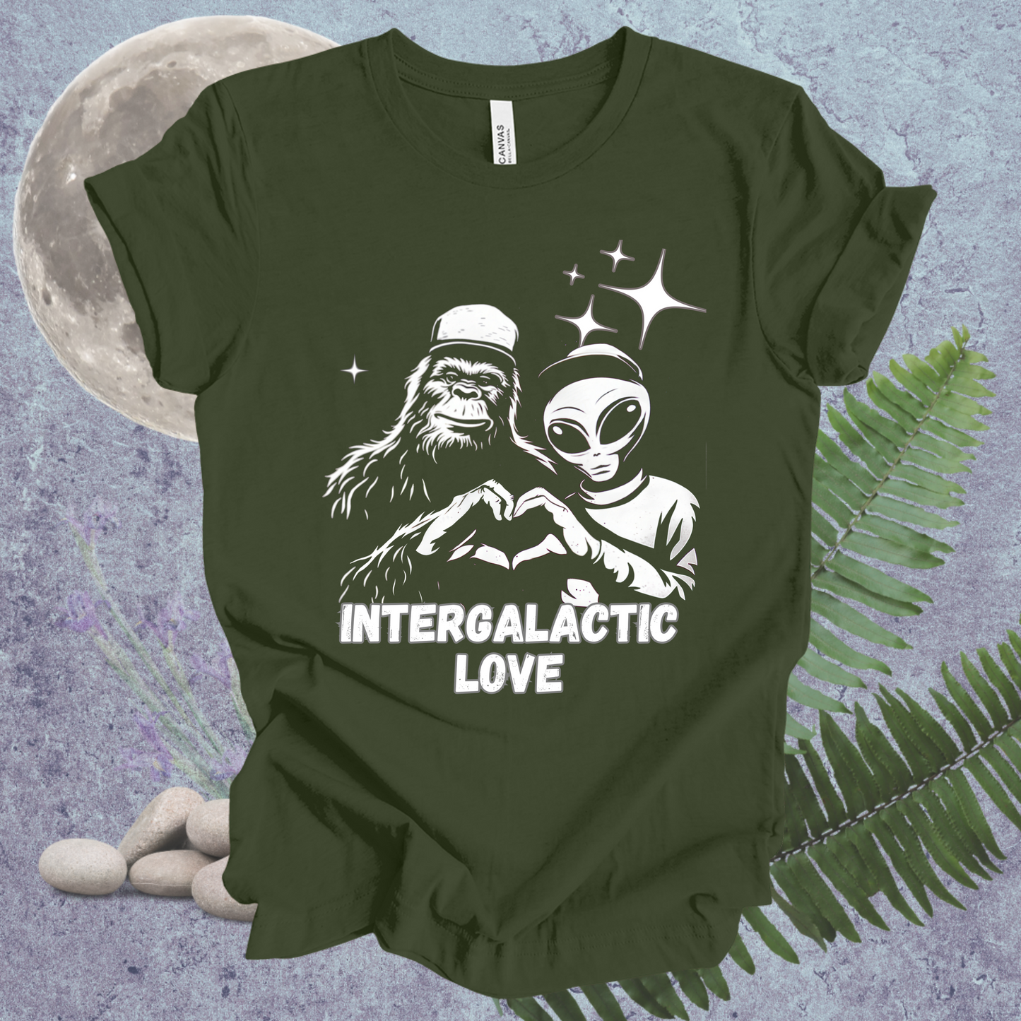 T-Shirt Intergalactic Sasquatch Alien Love Heart Hands Tee