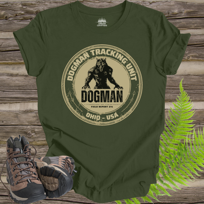Dogman Tracking Unit T-Shirt – Cryptid Field Report 214 Vintage Badge Tee