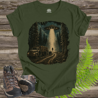 UFO Encounter T-Shirt – Alien Abduction Forest Graphic Tee