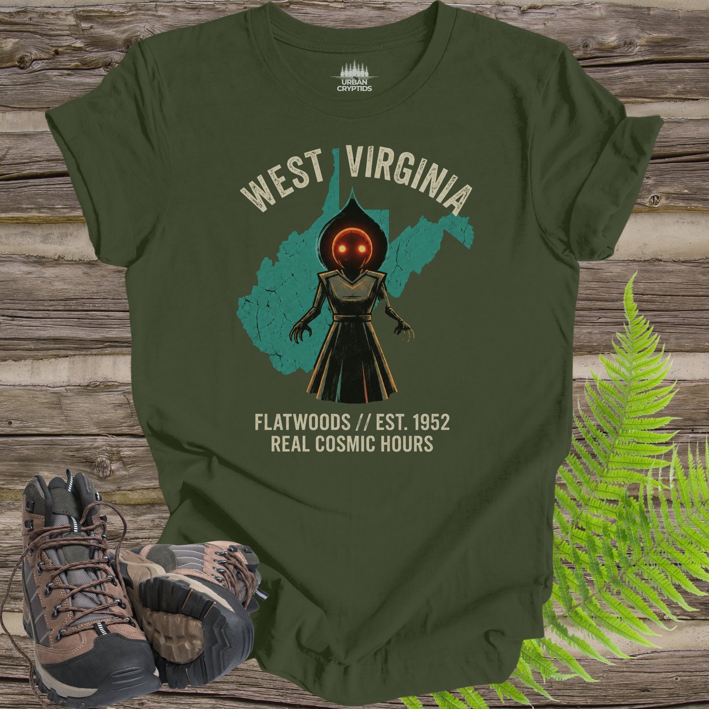 Flatwoods Monster – Real Cosmic Hours | West Virginia Cryptid T-Shirt