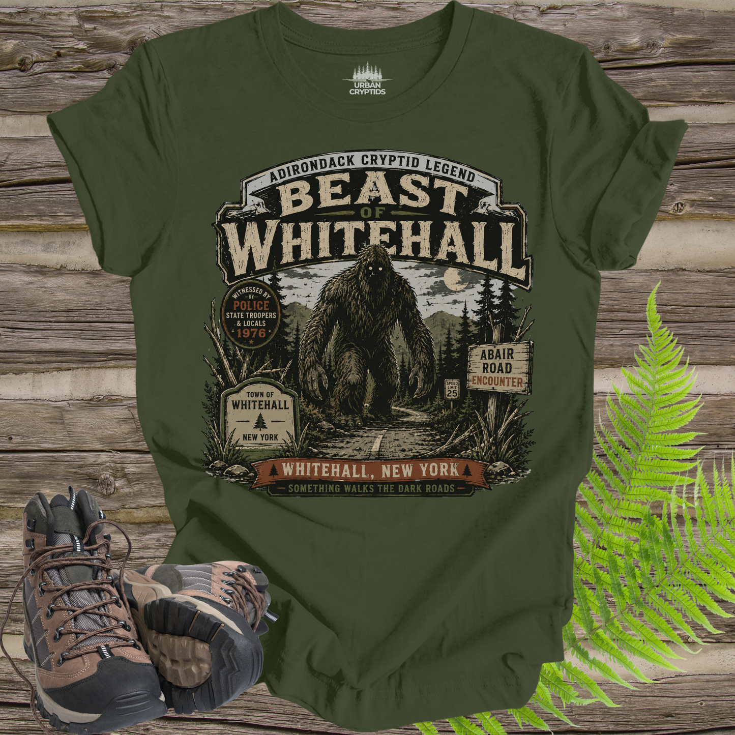 Beast of Whitehall T-Shirt – Adirondack Bigfoot Cryptid Shirt