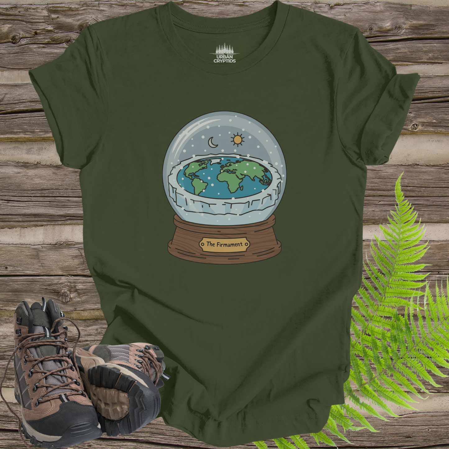 The Firmament Flat Earth Snow Globe Shirt – Genesis-Inspired Satire Graphic Tee