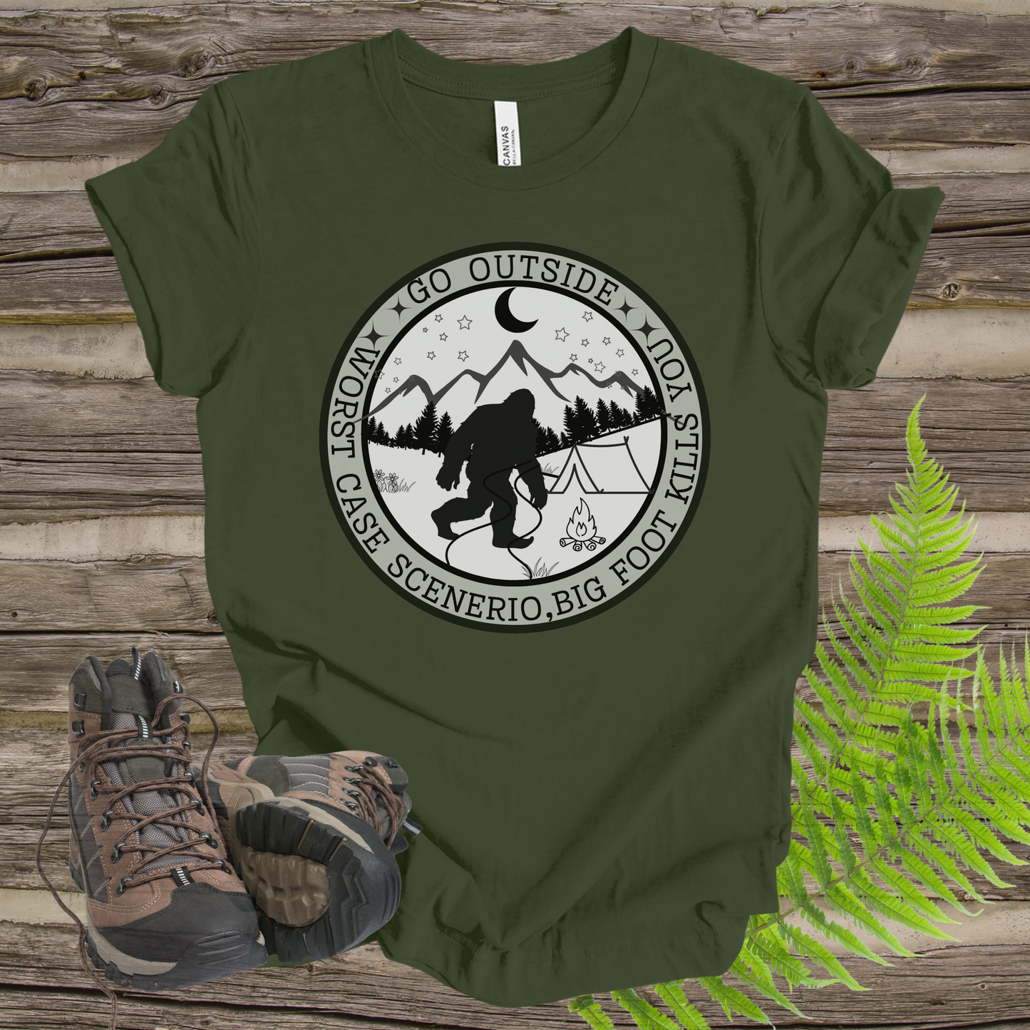 Funny Bigfoot Unisex Tee - Go Outside, Worse Case Scenerio Design