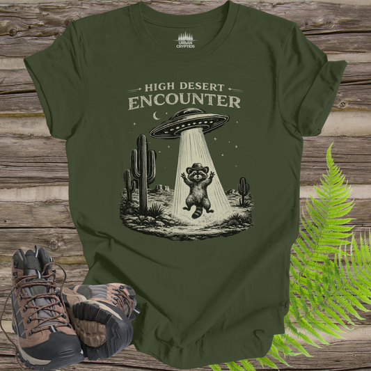 High Desert Encounter T-Shirt – Vintage UFO Raccoon Abduction Tee