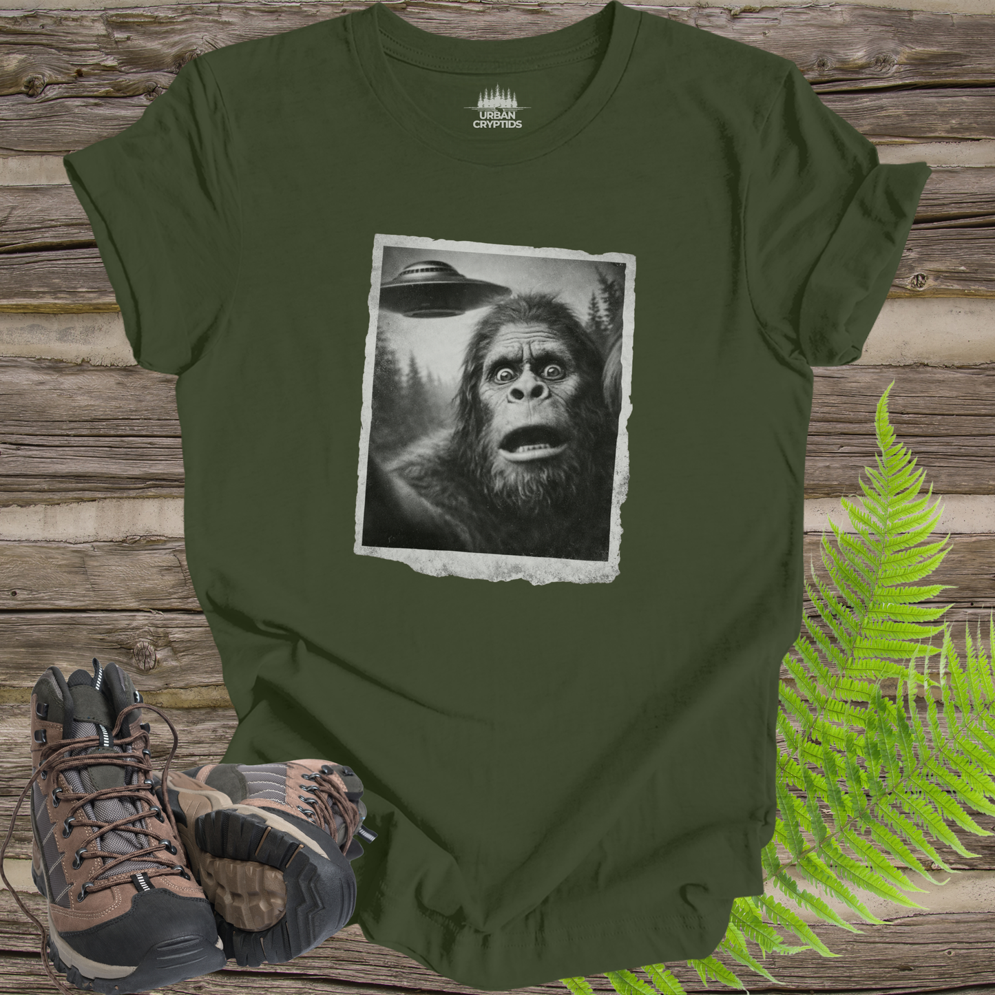 Bigfoot UFO Encounter T-Shirt – Vintage Found Photo Cryptid Tee