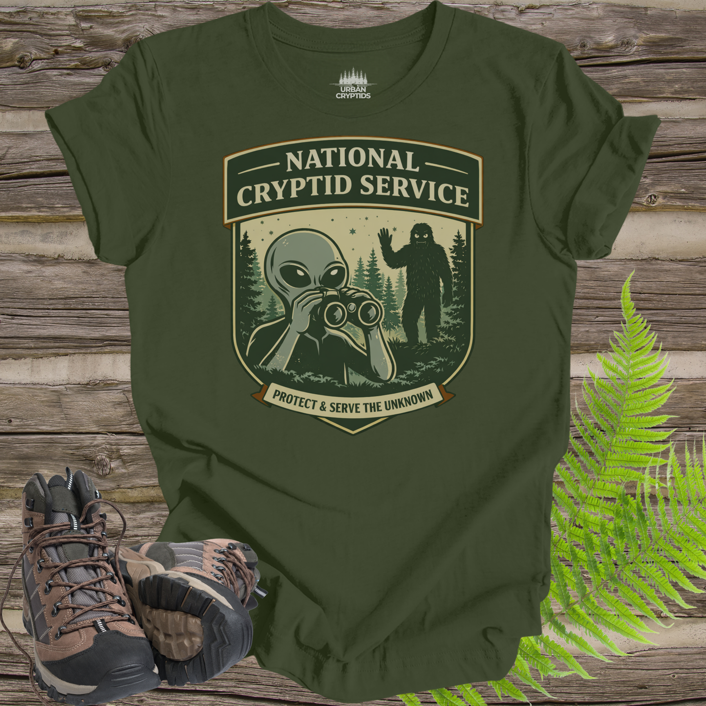 National Cryptid Service T-Shirt | Protect & Serve the Unknown Graphic Tee | Paranormal Field Agent Shirt