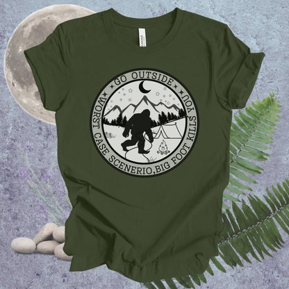 Funny Bigfoot Unisex Tee - Go Outside, Worse Case Scenerio Design