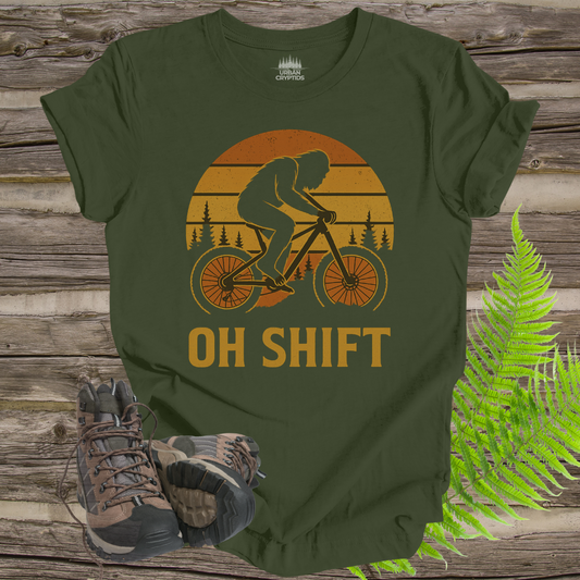 Oh Shift – Funny Bigfoot Mountain Bike T-Shirt (Retro Cycling Design)