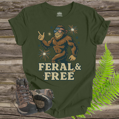 Feral & Free Bigfoot Shirt – Funny Patriotic Cryptid Tee for 4th of July