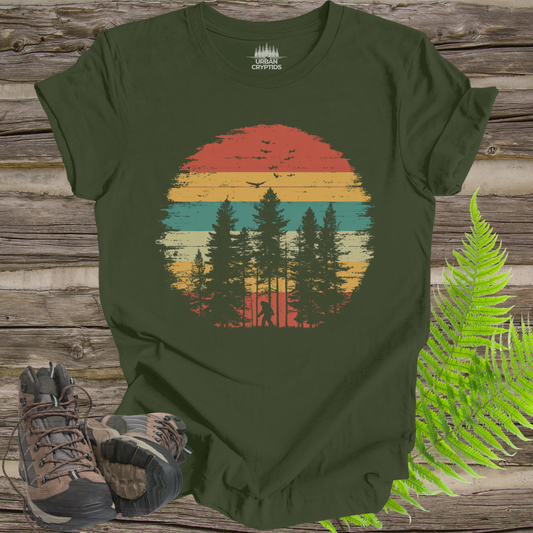 Sasquatch Sunset Retro Bigfoot Hiking Tee – Vintage Cryptid Shirt for Nature Lovers