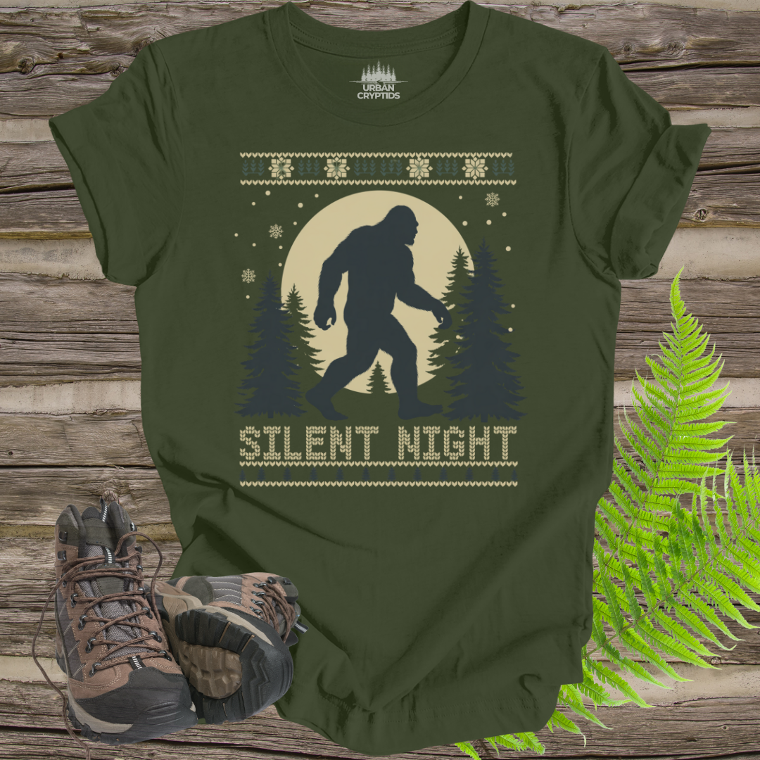 Silent Night Bigfoot Tee – Sasquatch Christmas Sweater Style